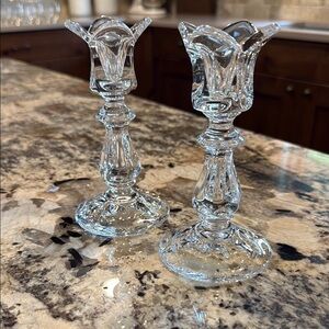 Set of 2 Vintage GORHAM LEAD CRYSTAL TULIP CANDLESTICKS 5-3/4"